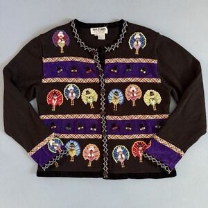 Vintage Jack B Quick Thanksgiving Beaded Turkey Retro Cardigan Sweater